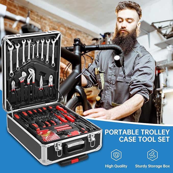 800-Piece Mechanics Tool Set with Rolling Aluminum Case, Complete Socket & Wrench Kit with Hand Tools, Portable Garage Tool Box for Auto Repair, Home Maintenance, DIY Projects & Garden Work