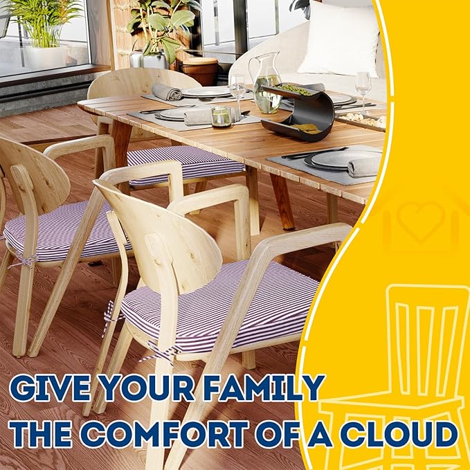 AAAAAcessories D-Shaped Chair Cushions, 2" Thick Dining Chair Pads with Ties and Removable, Machine-Washable Cover, 17" x 16", Set of 6, Pinstripe Red