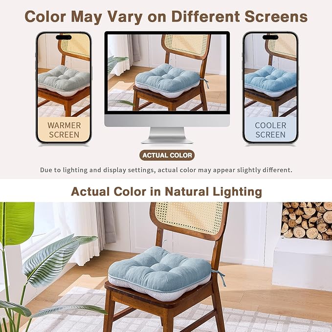 BETU Chair Cushions for Dining Chairs Set of 2,3.5" Thick Kitchen Table Chair Pads with Ties,Non Slip Backing and Covers, Seat Cushion for Dining Room,Bar,Patio Chairs,15.5"X15.5"X3.5",Smoky Blue