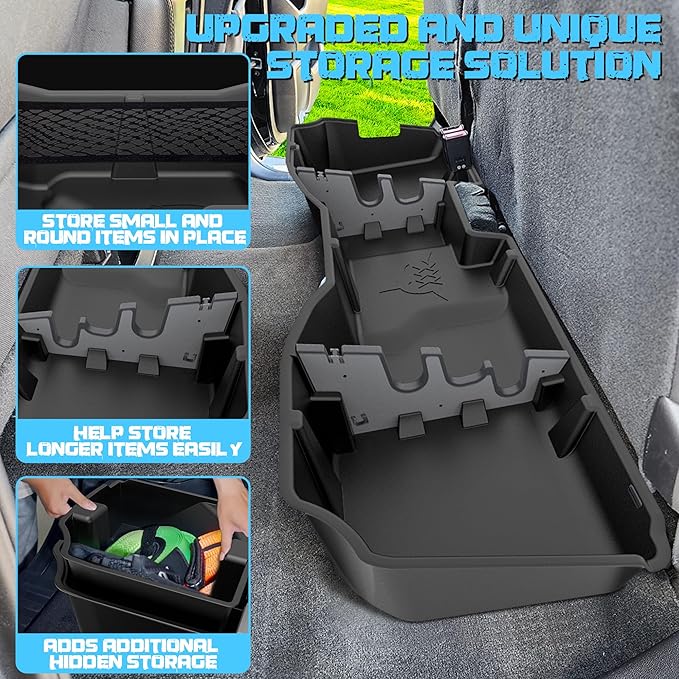 WHALEMOTOR Underseat Storage Compatible with 2014-2018 Chevy Silverado/GMC Sierra Crew Cab 1500(Inclu.2019 Ld/Lt)& 2015-2019 2500 3500 HD, Upgraded Rear Under Seat Organizer Cargo Box