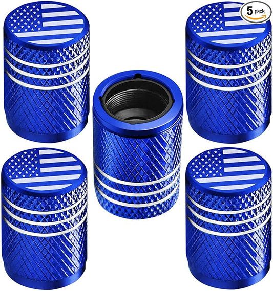 Tire Valve Stem Caps for Car Tire Cap 5 Pack Corrosion Resistant Leak-Proof Premium Alloy American Flag Universal for Car Bike Truck Motorcycle Blue