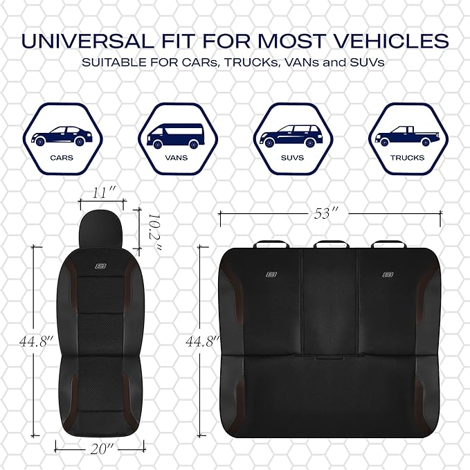 Skechers Memory Foam Car Seat Covers, Air Cool Mesh Thick Seat Covers, Car Seat Full Sets Airbag Compatible, Automotive Comfort for Most Cars,Vans,Trucks, SUVs,Brown