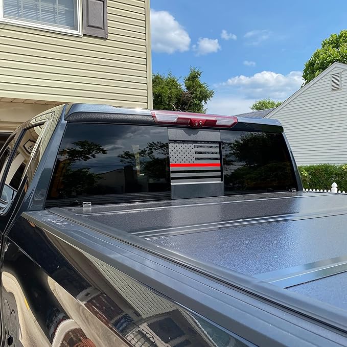 Xinghe for Dodge Ram 2009 to 2024 2025 2026, American Flag Decals Stickers for Truck Back Middle Window, Matte Black USA Flag Decal