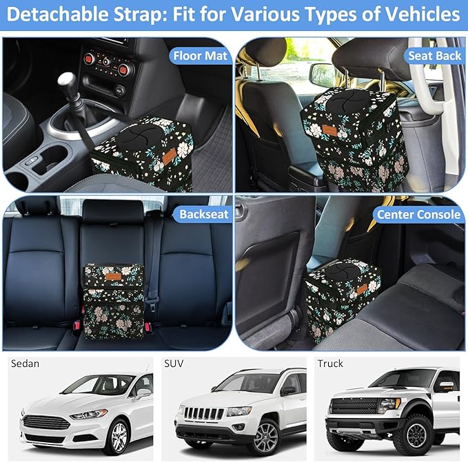 ELONGRIVER Car Trash Can Bin for Back Seat Leak Proof, Cute Car Trash Bag Hanging, Vehicle Trash Can for SUV Truck Van, Automotive Garbage Cans Front Seat Colorful Floral