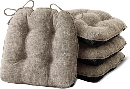 IPYNBAP Chair Cushions for Dining Chairs Set of 4, Kitchen Chair Cushions, Chair Pads with Ties and Non Slip Backing, Tufted Memory Foam Seat Cushion 4 Pack, 15.5" x 15.5" x 4", Khaki