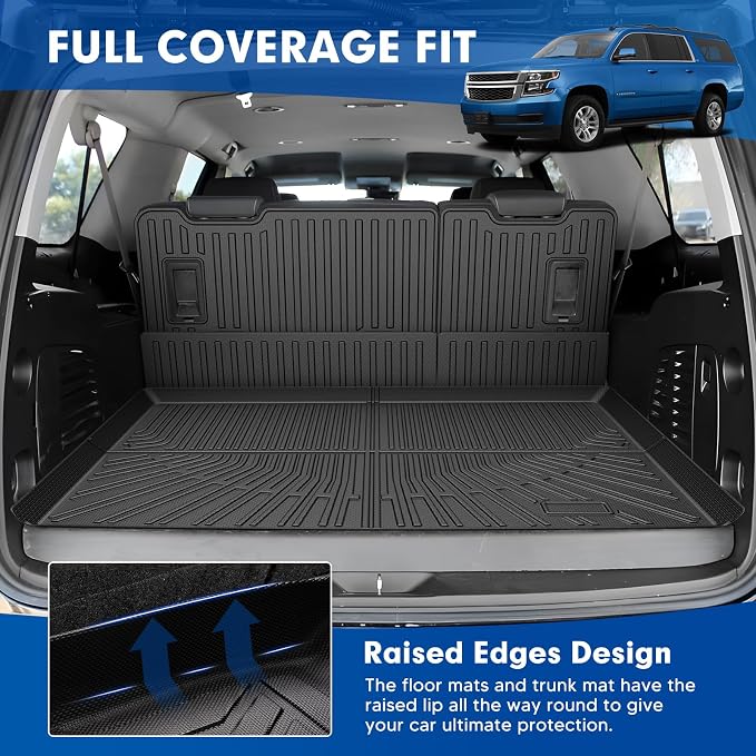 Mixsuper Cargo Liner for Chevy Suburban/GMC Yukon XL/Cadillac Escalade ESV 2015-2020, All Weather Cargo Mat Backrest Mat TPE Back Seat Cover Protector for Suburban Accessories