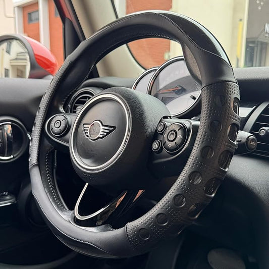 PINCTROT Race Grip Steering Wheel Cover, Anti Slip Silicone Perforated Design with Soft Touch Padding, Enhanced Grip for Sporty Driving,Universal 14.5-15 Inch (Racing Black)