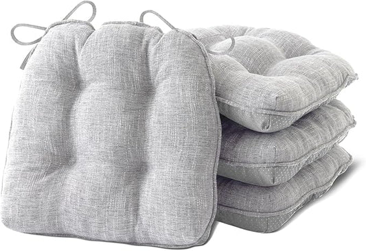 IPYNBAP Chair Cushions for Dining Chairs Set of 4, Kitchen Chair Cushions, Chair Pads with Ties and Non Slip Backing, Tufted Memory Foam Seat Cushion 4 Pack, 15.5" x 15.5" x 4", Light Gray
