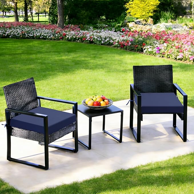 Outdoor Chair Cushions set of 4, 19x19x3 Inch Waterproof & Fade Resistant Patio Furniture Seat Cushions with Ties, Square Outdoor Dining Chair Cushions for Lawn, Garden, Deck & Yard, Navy Blue