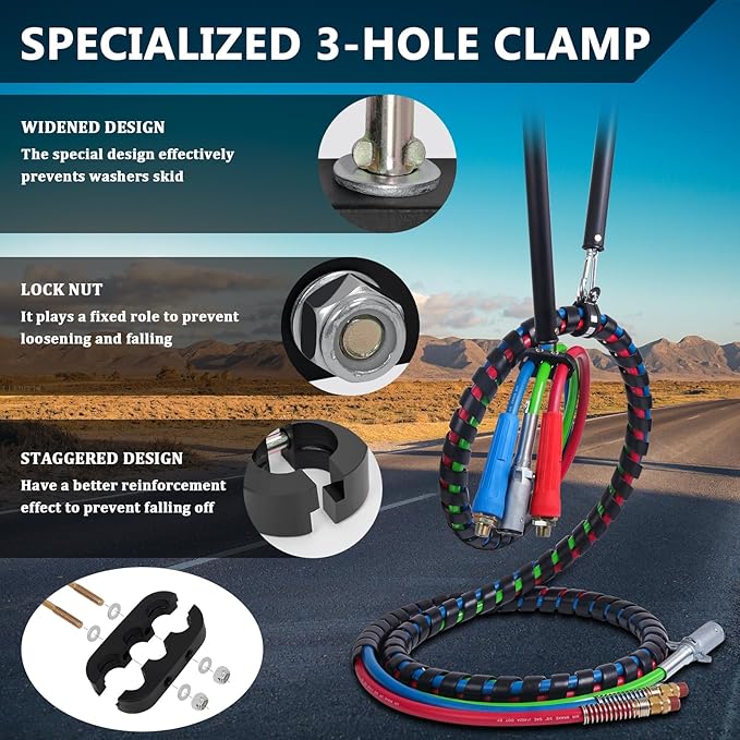 CheeMuii 20" Single Tender Spring Kit with 3in1 Hose Holder and 3-Hole Clamp Holder Heavy Duty Tender Spring for Semi Truck Air Lines Kit 2 Style Air Lines Holders for Semi Truck Trailer Tractor