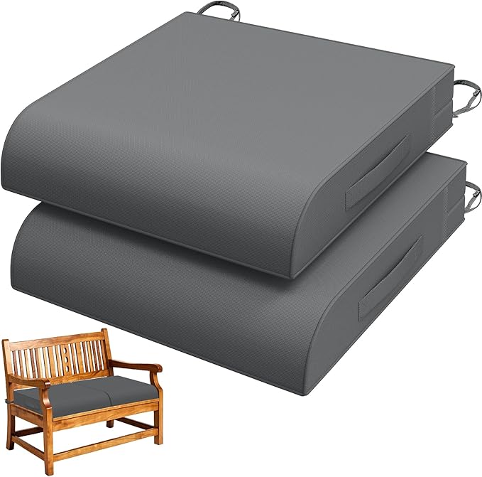 TasticTotes Patio Chair Cushions - Set of 2, Waterproof Outdoor Seat Cushions with Adjustable Straps and Handles, Fade-Resistant Chair Pads for Outdoor Furniture, Garden, Beach (22" x 22" x 3", Grey)