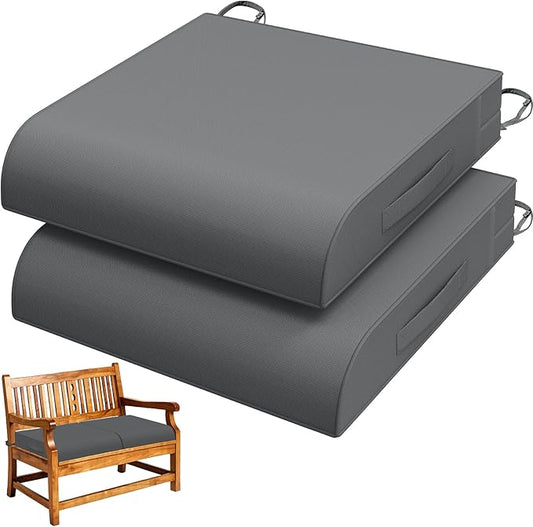 TasticTotes Patio Chair Cushions - Set of 2, Waterproof Outdoor Seat Cushions with Adjustable Straps and Handles, Fade-Resistant Chair Pads for Outdoor Furniture, Garden, Beach (22" x 22" x 3", Grey)