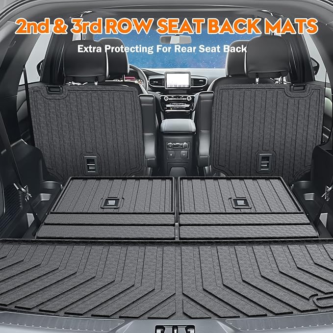 KUST Trunk Cargo Mat for Ford Explorer 2020-2025 2026 (6 Seats), TPE Rubber Rear Cargo Liner with 2nd/3rd Row Backrest Mat for Explorer Accessories All Weather Back Seat Protector Cover