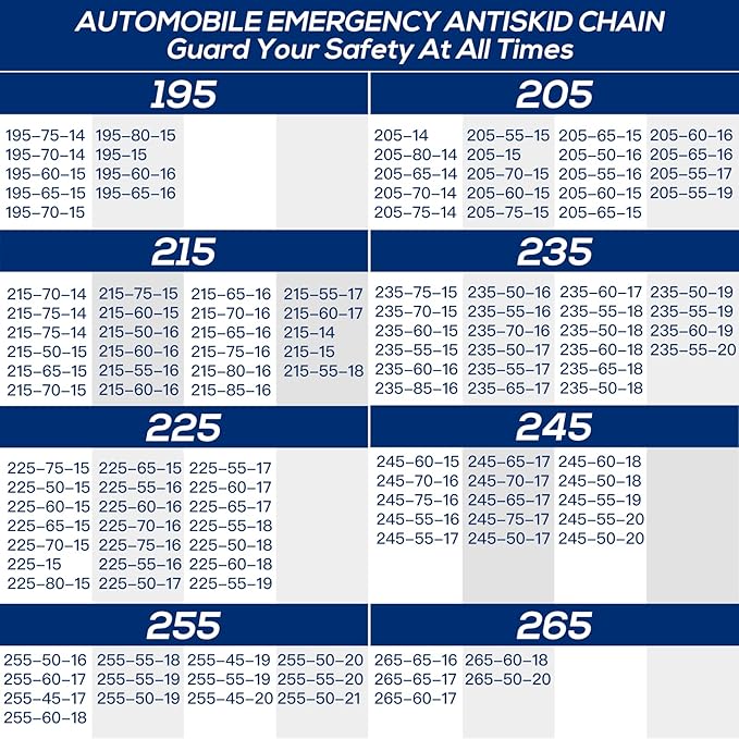 Snow Tire Chains for Car SUV Pickup Trucks, Universal Car Snow Chains, Snow Traction for Tires, Fit for Tire Width 195 205 215 220 225 235 240 245 255 265