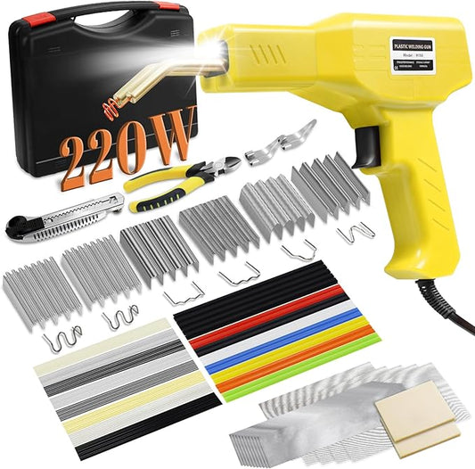 220W Plastic Welder,Plastic Welding Kit Car Bumper Repair 1000pcs Hot Staples &92pcs 7 Types of Welding Plastic Welding Rods for Car Bumper Plastic Crack Repair (Yellow)
