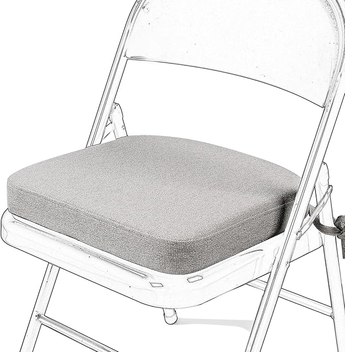 SINOSSO Memory Foam Chair Cushion for Folding Chair 1 Pcs, Thickened 2" Square Kitchen Chair Pad with Ties, Indoor Non-Slip Dining Chair Seat Cushion (1 Piece, Light Grey)