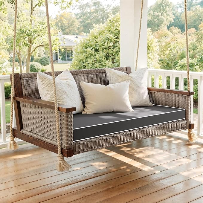 MIULEE Dark Grey 48 x 18 x 3 Outdoor Bench Cushion Waterproof Patio Chair Cushion with Adjustable Straps Set of 1 for Swing Patio Furniture 3-Year Color Fastness Garden Sofa Couch