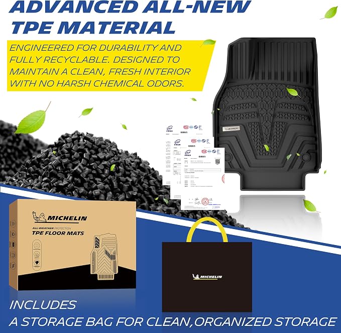 Michelin Vehicle Mat, All-Weather TPE Custom Fit Liner for Tesla Model Y 5 Seat Floor Mats 2025-2027 (3 Piece), Elite