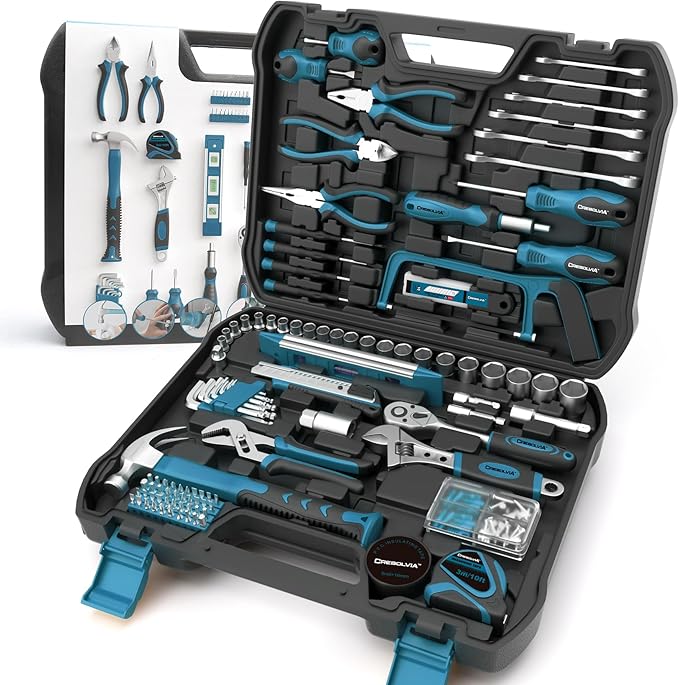 Home Tool Kit 199 Piece Basic Household Auto Repair Tool Set Car Toolbox General Hand Tool Kit for Home Men Women DIY with Plastic Toolbox (Blue and black)