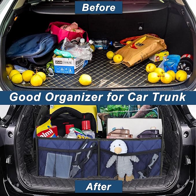 Deosk Car Trunk Organizer for SUV, Car Organizers and Storage with Reinforced Handles, Car Accessories for Women/Men 70L Waterproof Polyester Trunk Organizer(Large, Navy Blue)