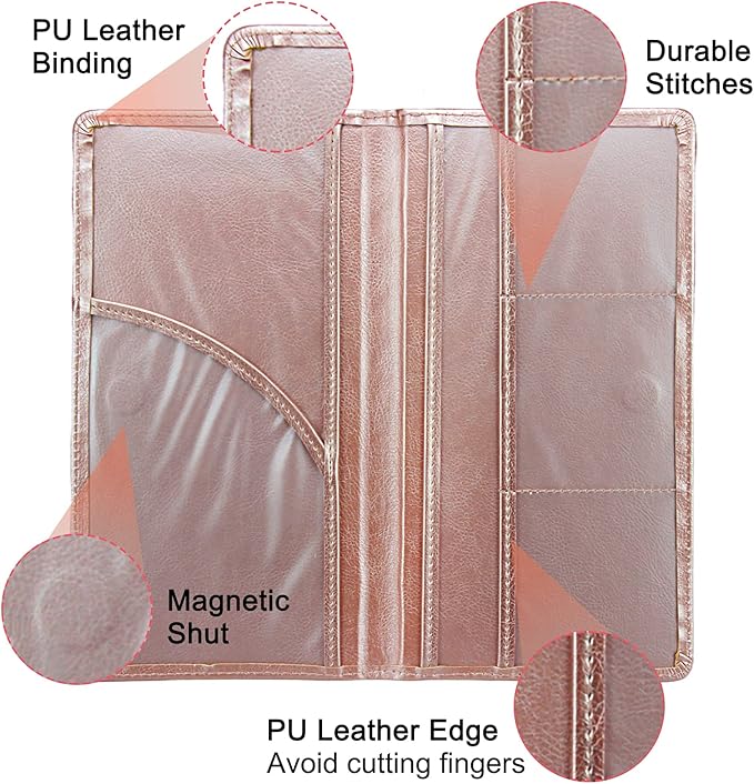 LumiMokki Premium Car Registration & Insurance Card Holder with Magnetic Shut, Vehicle Glove Box Car Organizer - For Documents, Cards, License (Rose gold)