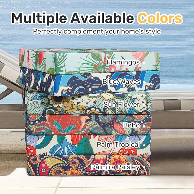UNIKOME Outdoor Chair Cushions Pack of 4, Water Resistant Patio Cushions with Ties, High Density Sponge Filling Square Corner Seat Cushions for Outdoor Furniture, 19"*19"*3", Sun Flower