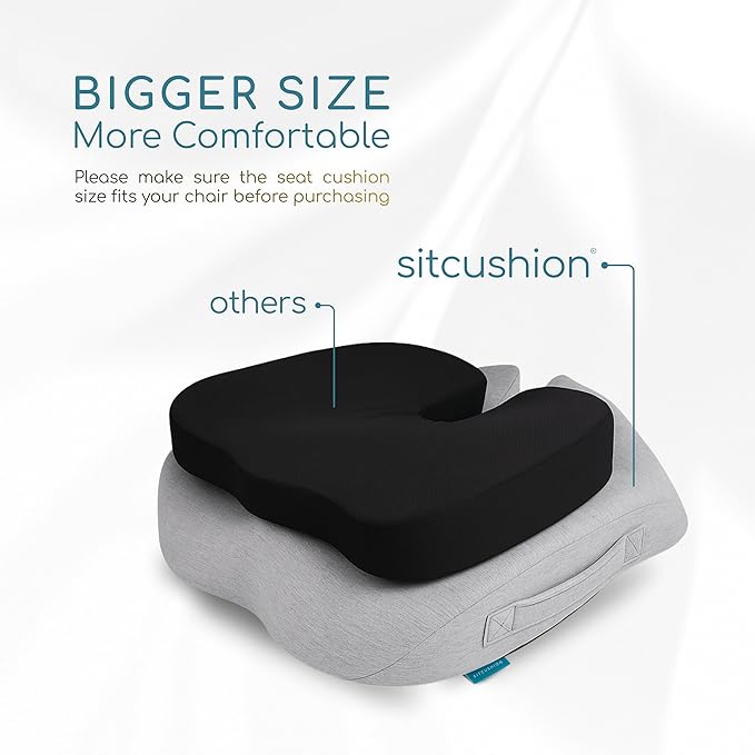 Extra Large Memory Foam Seat Cushions for Office Chairs, Pressure Relief Seat Cushion for Tailbone Pain Relief, Sciatica & Back Pain, Ergonomic Office Chair Cushion for Long Sitting & Driving (Black)