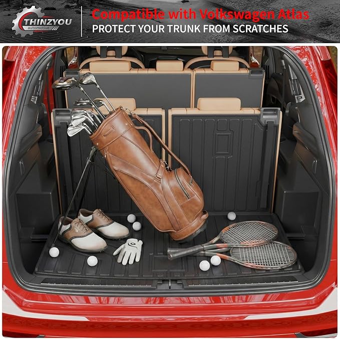 Cargo Mat Compatible with 2018-2025 2026 Volkswagen Atlas Trunk Mat Trunk Liner Cargo Liner (NOT for Cross Sport) Back Seat Cover 2024 VW Atlas Accessories (Trunk Mat with Backrest Mat)
