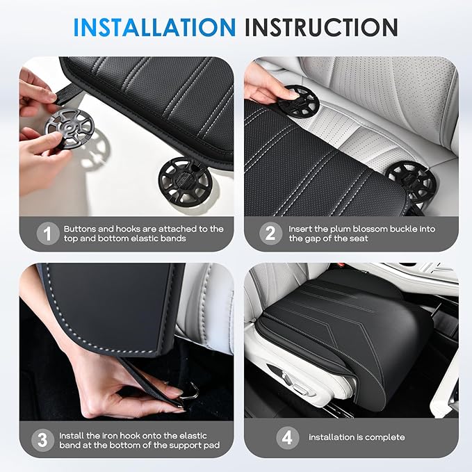 FLORICH Car Seat Extender Leg Support Cushion for Driver Seats Office Chair, Leather Memory Foam Widened seat Cushion for Long Drivers Universal Car Seat Cushion Legs Rest Pads-Dark Black