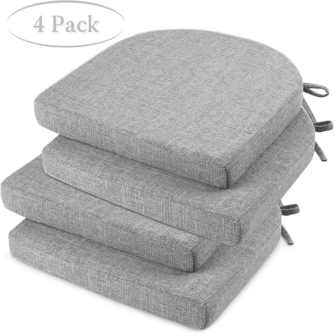 Basic Beyond Chair Cushions for Dining Chairs 4 Pack, Kitchen Chair Cushions with Ties and Non Slip Backing, 16 x 16 inches Chair Pads for Dining Chairs (Light Grey)