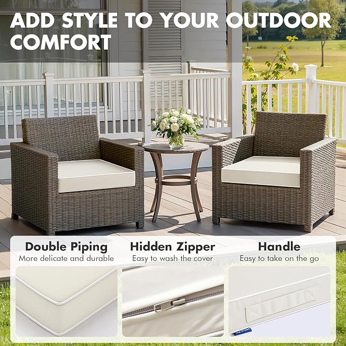 MIULEE White 19 x 19 x 3 Outdoor Chair Cushions Waterproof Patio Chair Cushions with Adjustable Straps Set of 2 for Patio Furniture 3-Year Color Fastness Garden Sofa Couch