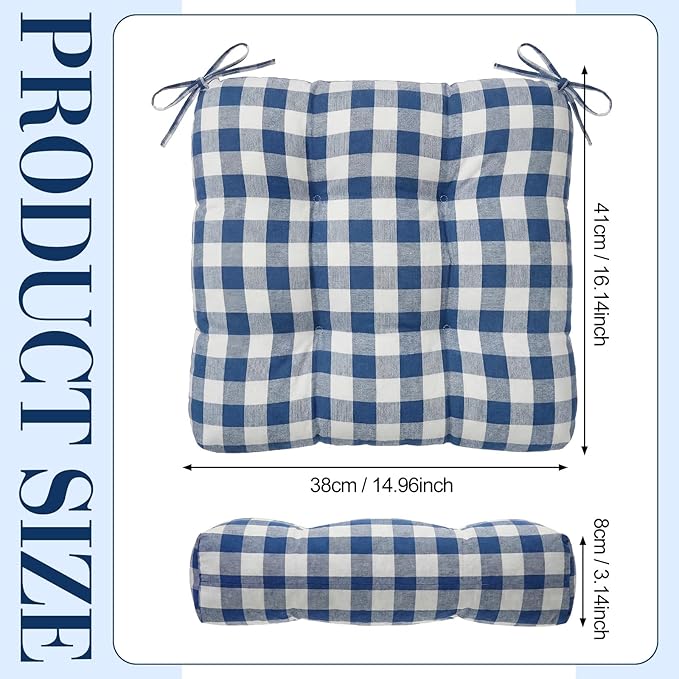 Geetery 4 Pack Chair Cushions for Dining Chair Kitchen Seat Pads with Ties Buffalo Plaid Soft Comfy Square Seat Pads for Home, Outdoor, Patio, Room (Navy Blue)