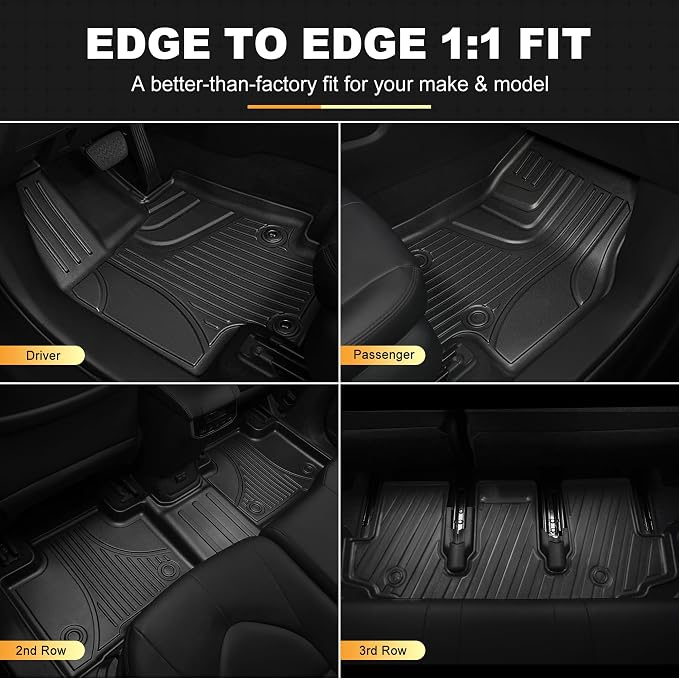 Floor Mats for Toyota Highlander 2020-2026 7 Seats - All Weather Floor Liners and Cargo Mat with Seatback Protector Highlander Accessories