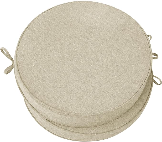 Outdoor Round Chair Cushions 18 Inch, Fade-Resistant & Water-Resistant, Bistro Chair Seat Pads for Porch Garden Balcony Patio Furniture Stools, Non-Slip Bottom, Set of 2, Beige