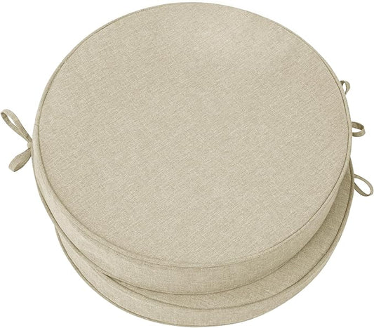 Outdoor Round Chair Cushions 18 Inch, Fade-Resistant & Water-Resistant, Bistro Chair Seat Pads for Porch Garden Balcony Patio Furniture Stools, Non-Slip Bottom, Set of 2, Beige