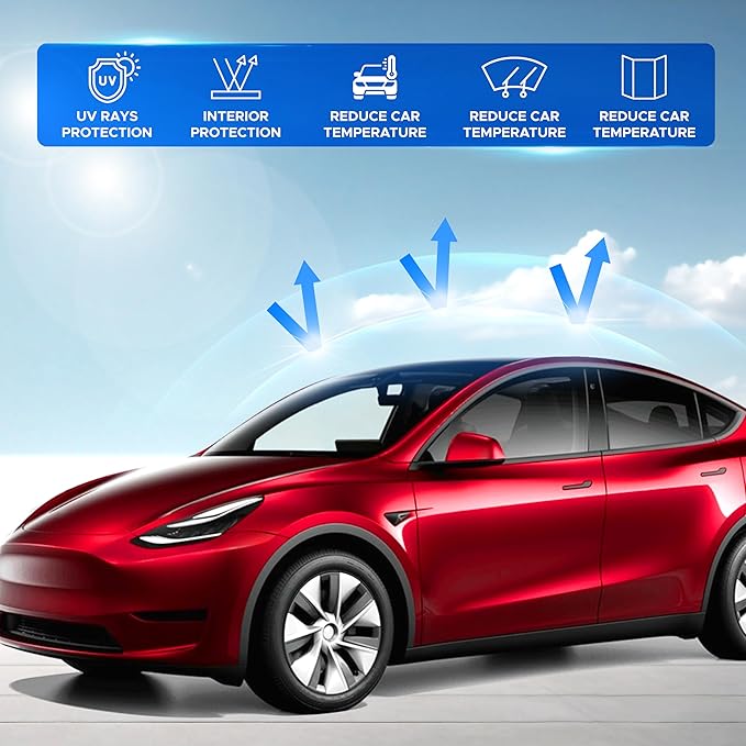 EcoNour Upgraded Tesla Model 3 Roof Sunshade (2021–2023 Highland) – No-Gap, Sag-Free Skylight Heat Insulation Reflective Glass Roof Cover –99% UV with Nano Ice Crystal-Coated Interior Sunshade