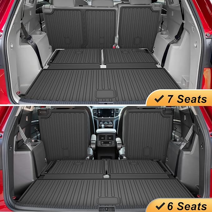 AOMSAZTO Cargo Mat and Backrest Mat Compatible with Volkswagen Atlas 2018-2025 2026 (NOT for Cross Sport): TPE All Weather Protection VW Atlas Cargo Liner - 2nd&3rd Row Backrest +Trunk Mats