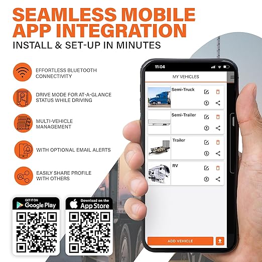 PressureTech Wireless Tire Pressure Monitoring System - TPMS Sensors for Automobiles, Motorcycles, Powersport Vehicles, RVs, Trailers - Real-Time Display w/iOS or Android App (0-150 PSI) (Pack of 2)