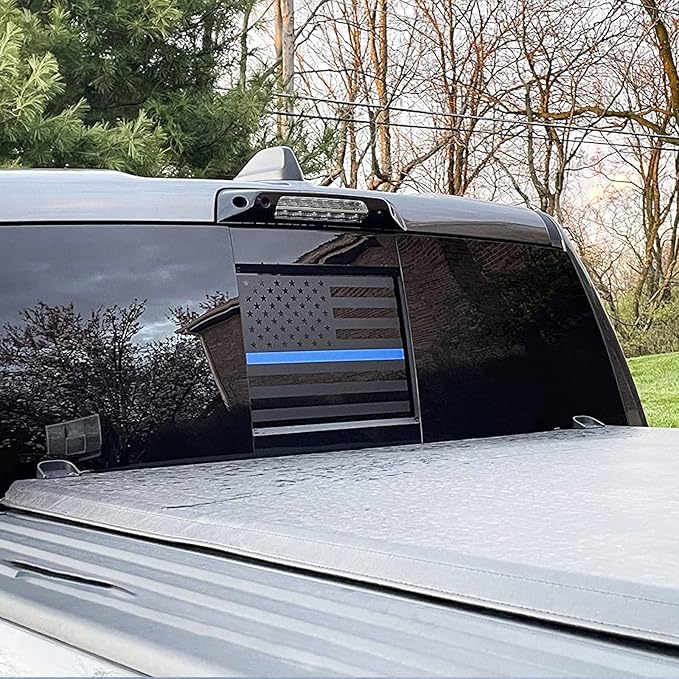 Xinghe for Dodge Ram 2009 to 2024 2025 2026, American Flag Decals Stickers for Truck Back Middle Window, Matte Black USA Flag Decal