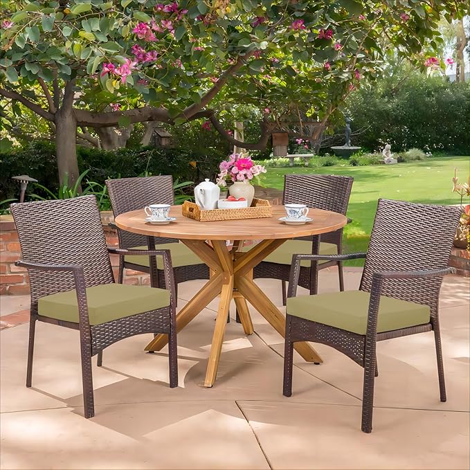 HARBOREST Outdoor Chair Cushions Set of 4, Water Resistant Patio Chair Cushions with Ties, Square Corner Outdoor Seat Cushions for Patio Furniture, 18.5"x16"x3", Khaki