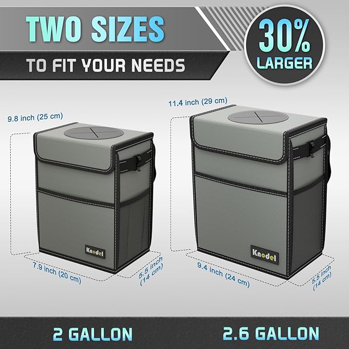K KNODEL Car Trash Can, Waterproof Garbage Can, Trash Bag with Lid, Leak-Proof Car Bin, Trash Hanging Bag for SUV (Medium, Gray) (Pack of 2)