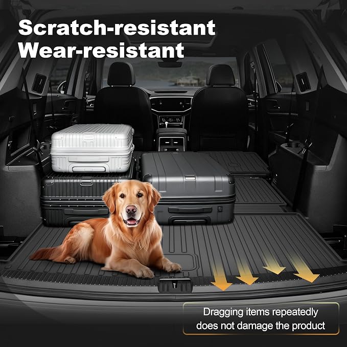AOMSAZTO Cargo Mat and Backrest Mat Compatible with Volkswagen Atlas 2018-2025 2026 (NOT for Cross Sport): TPE All Weather Protection VW Atlas Cargo Liner - 2nd&3rd Row Backrest +Trunk Mats