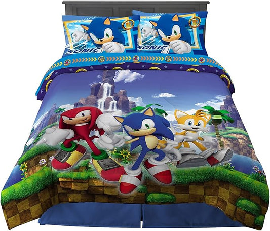 Franco Kids Bedding Super Soft Comforter and Sheet Set, 5 Piece Full Size, Sonic The Hedgehog, Anime
