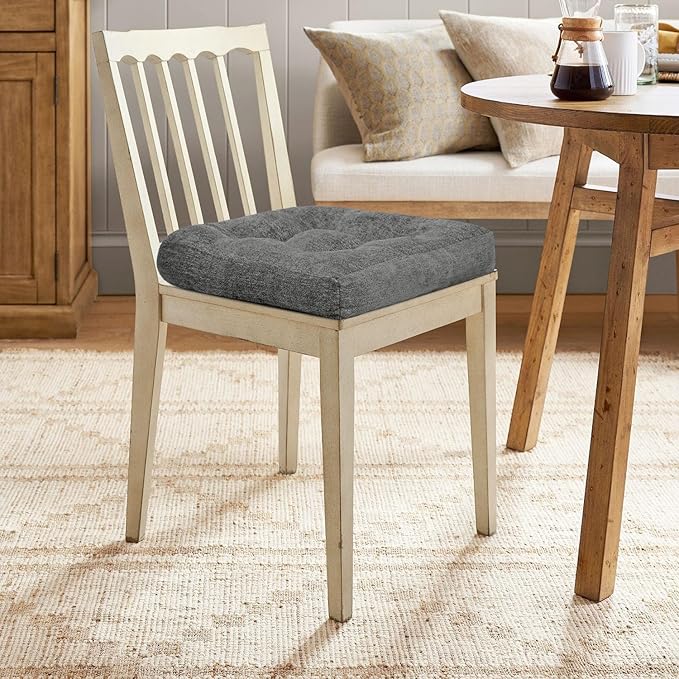 downluxe Chair Cushions for Dining Chairs 2 Pack, Tufted Indoor Chair Pads with Non-Slip Bottom, U-Shaped Kitchen Chair Cushions, 18"x18"x4", Dark Grey