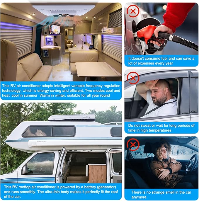 DC 24V AC unit RV Rooftop Air Conditioner Ultra-thin Fit Motorhome car van Trucks cab Commercial Vehicles Low Noise Energy Saving cool & heat Intelligent frequency conversion parking Air Conditioners