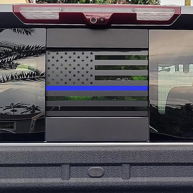 Zxiaochun Rear Middle Window American Flag Decal for Chevy Silverado GMC Sierra 2019 2020 2021 2022 2023 2024 2025 2026 Back Center Sliding Window Glass USA Flag Vinyl Sticker(Thin Blue Line)