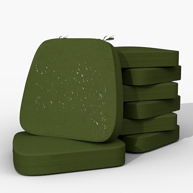 17'' x 16'' x 2.5"Thick Chair Cushions for Dining Chairs, 8 Pack WaterProof Easy Clean Kitchen Chair Pads with Ties and Non-Slip Backing - 30D High Elastic Foam Soft Kitchen Chair Cushions