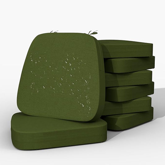 17'' x 16'' x 2.5"Thick Chair Cushions for Dining Chairs, 8 Pack WaterProof Easy Clean Kitchen Chair Pads with Ties and Non-Slip Backing - 30D High Elastic Foam Soft Kitchen Chair Cushions