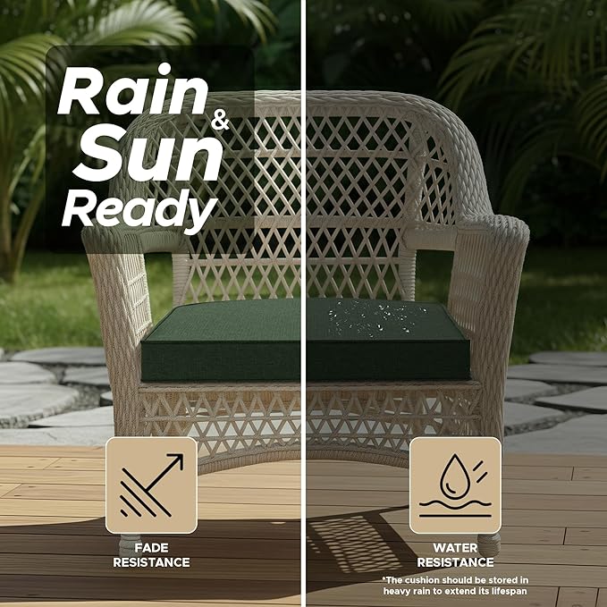 Outdoor Chair Cushions, Fade-Resistant & Water-Resistant, D Shaped Patio Furniture Seat Chair Pads Replacement with Ties, Non-Slip Bottom, Removable Cover, Set of 4, 18.5 x 16 Inch, Olive Green