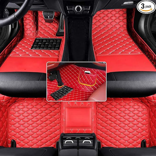 DIY Custom Car Mats with Photo & Text, Upload Any Image or Name, Luxury Leather Full Set Floor Liners, Compatible with car Owners - Red